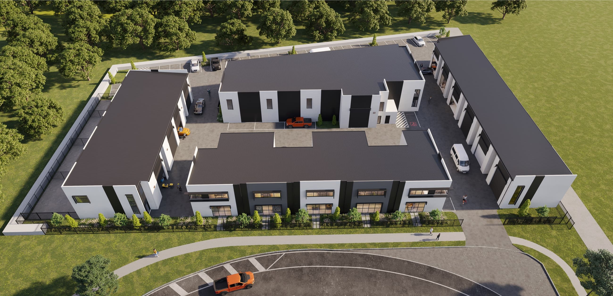 Aerial artist impression showing The Precinct Flagstone unit layout